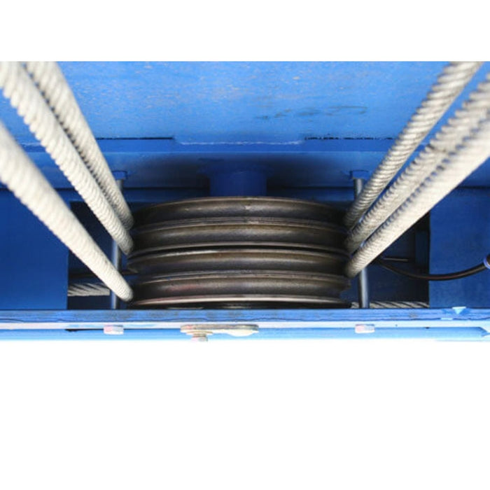 Atlas 414 14,000 lb Commercial 4-Post Lift Bottom pulley closeup view