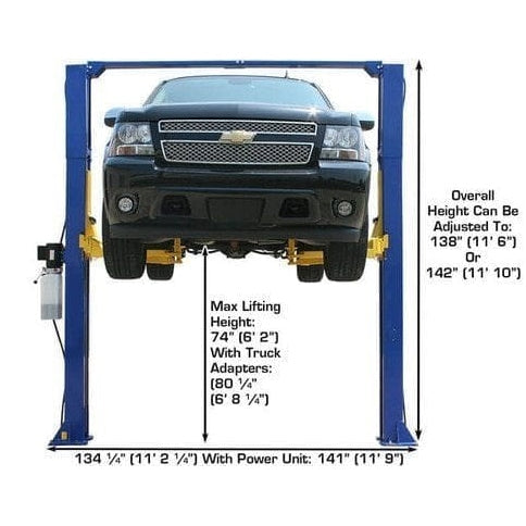 Atlas 9KOHX 9,000 lb Overhead 2-Post Lift w/ LMA Combo Front View