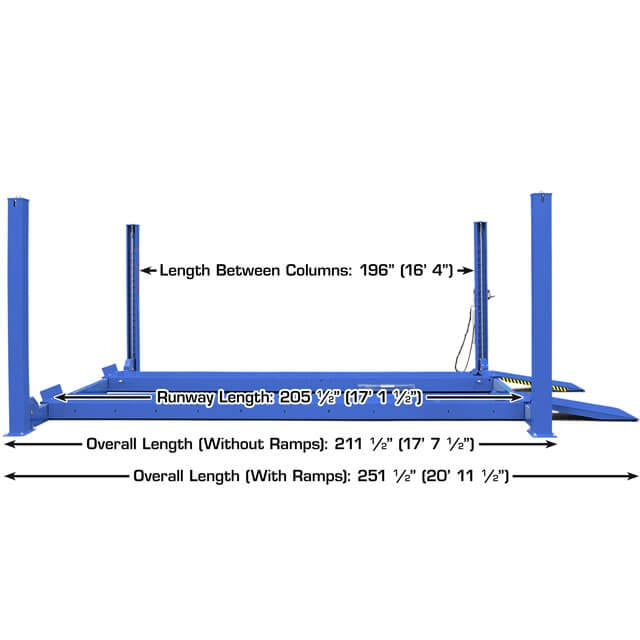 Atlas Platinum PVL14 ALI Certified 14,000 lb 4 Post Lift length
