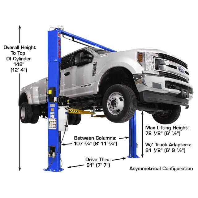 Atlas Platinum PVL10 ALI Certified 10,000 lb Overhead 2 Post Lift measurements