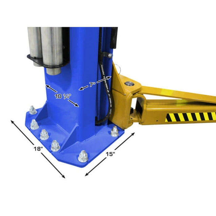Atlas Platinum PVL10 ALI Certified 10,000 lb Overhead 2 Post Lift base measurements