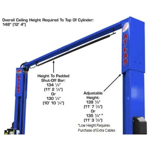 Atlas Platinum PVL10 ALI Certified 10,000 lb Overhead 2 Post Lift measurements