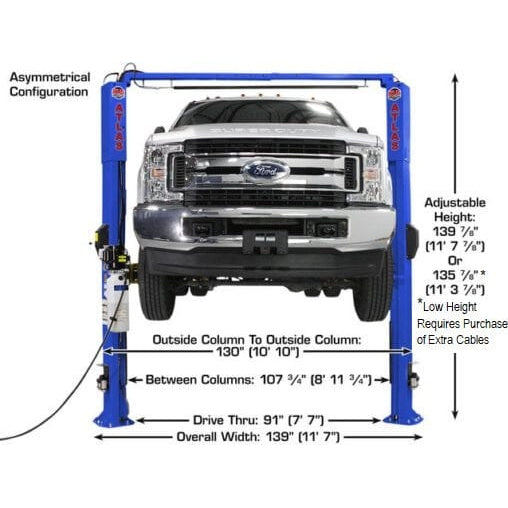 Atlas Platinum PVL10 ALI Certified 10,000 lb Overhead 2 Post Lift measurements