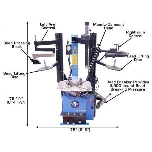 Atlas TC229DAA Rim-Clamp Tire Changer w/ Dual Assist Arms Product Features