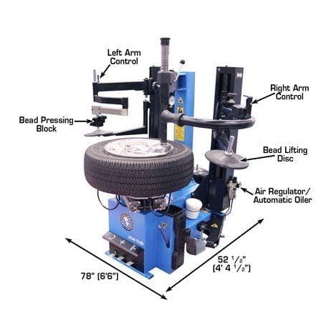 Atlas TC229DAA Rim-Clamp Tire Changer w/ Dual Assist Arms measurements