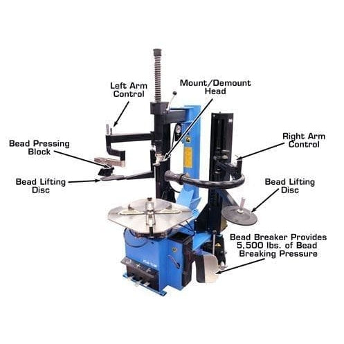 Atlas TC289DAA Extra Large Rim-Clamp Tire Changer w/ Dual Assist Arms Features
