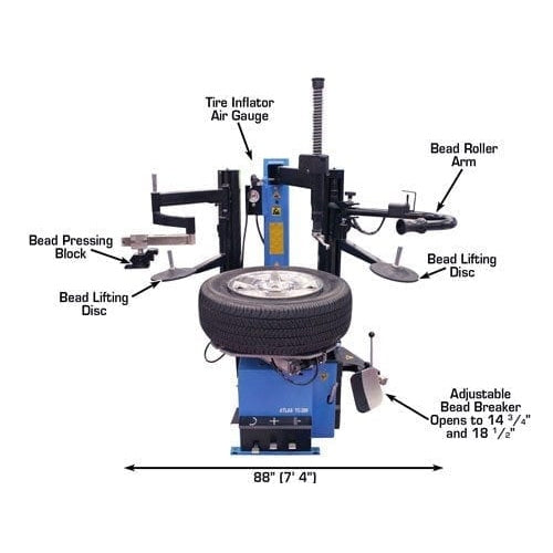 Atlas TC289DAA Extra Large Rim-Clamp Tire Changer w/ Dual Assist Arms in front view
