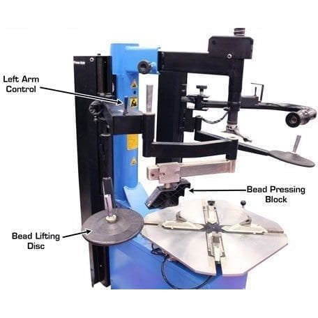 Atlas TC289DAA Extra Large Rim-Clamp Tire Changer w/ Dual Assist Arms in side view