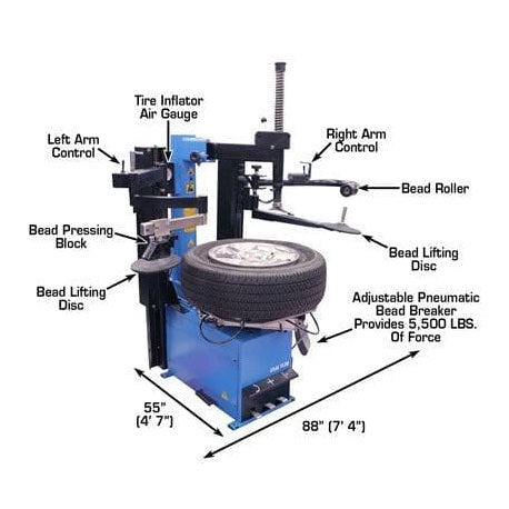Atlas TC289DAA Extra Large Rim-Clamp Tire Changer w/ Dual Assist Arms with tire