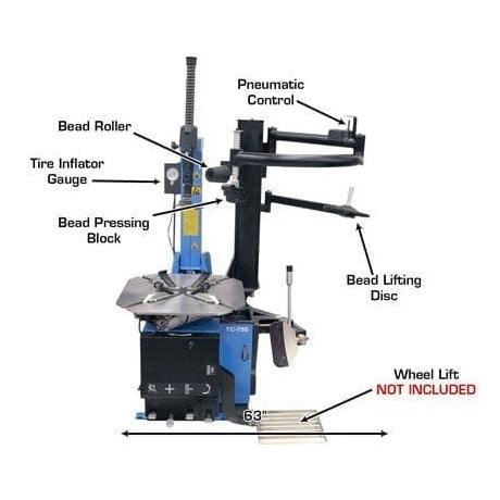 Atlas TC755EZ Tilt-Back Rim-Clamp Tire Changer w/ E-Z Arm in front view