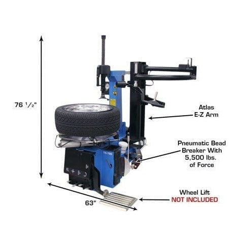 Atlas TC755EZ Tilt-Back Rim-Clamp Tire Changer w/ E-Z Arm with tire