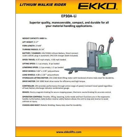 EKKO EP30A-LI Lithium Rider Pallet Jack 6600lbs. Capacity - specifications