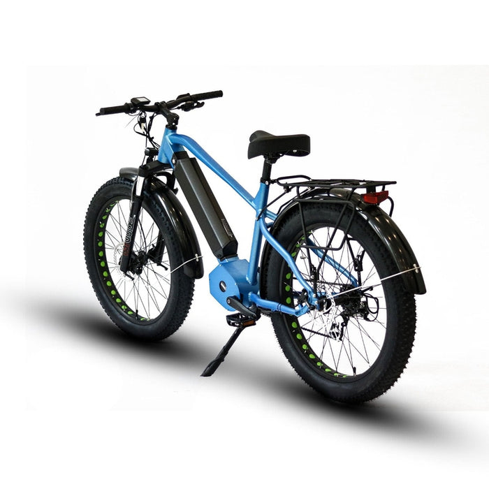 Eunorau FAT-HD Fat Tire Electric Mountain Bike in blue color in rear view