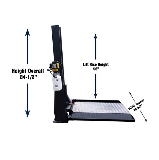 Tuxedo SC-2K 2,000 lb Single Column Lawnmower Storage Lift - dimensions