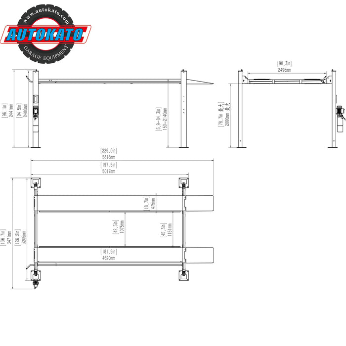 Katool KT-4H110 Four Post Vehicle Lift 11,000lbs