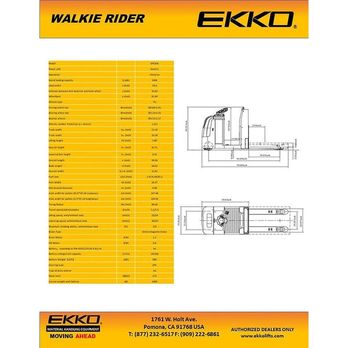 EKKO EPC30A Center-Controlled Rider Pallet Jack 5000lbs. Capacity