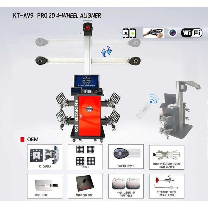 Katool KT-AV9 Wheel Alignment Machine Full-Automatic Works on 2 Post & Scissor Lift