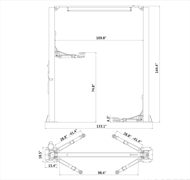 Aston 2-Post Car Lift 10000lbs. Symmetric Single Point Lock Release AL-100RH