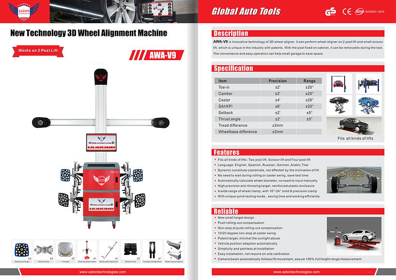 Aston 3D Wheel Alignment Machine Mobile AWA-V9