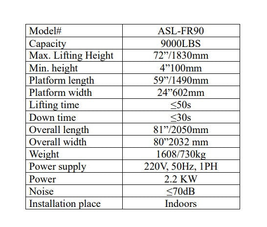 Aston Full-Rise Scissor Lift 9000lbs 72" Electric Lock Release 220v ASL-FR9022