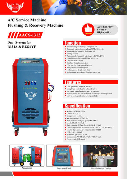 Aston AC Recycle Recovery Recharge machine Dual System AACS-1312