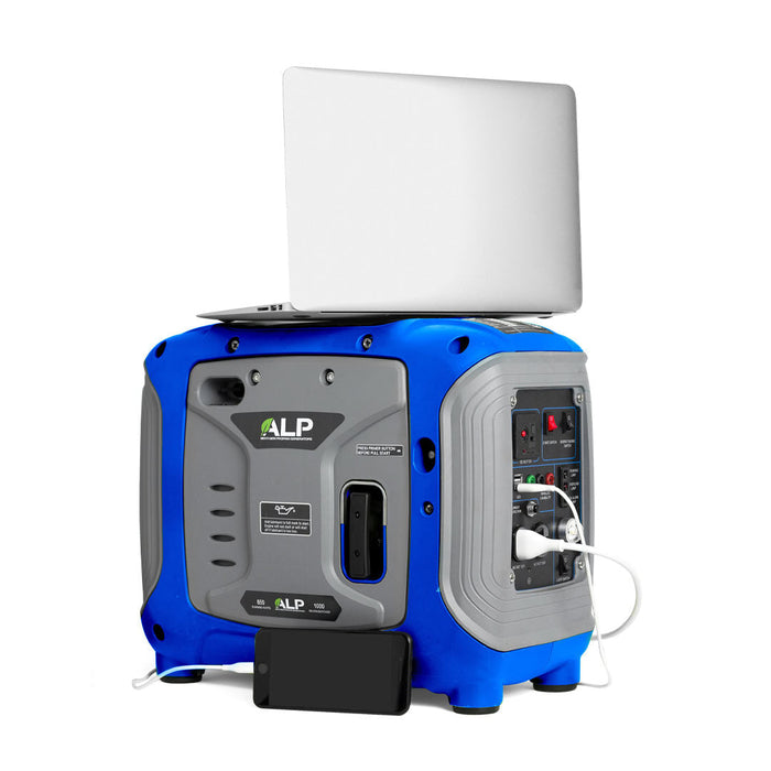 ALP 1000W Portable Powered Generator in Blue and Grey Color Charging Two Devices