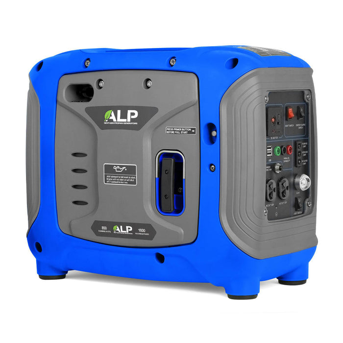 ALP 1000W Portable Powered Generator in Blue and Grey Color in Side View