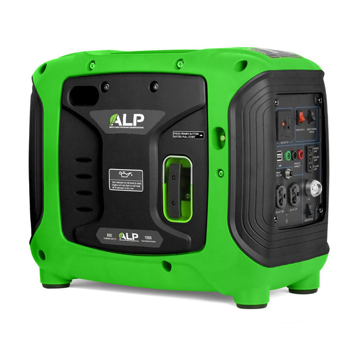 ALP 1000W Portable Powered Generator in Green and Black Color in side view