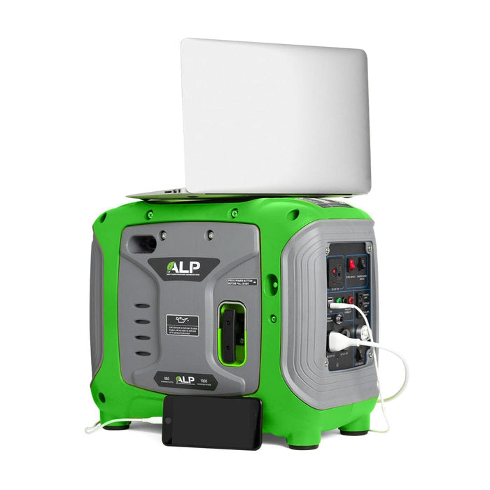 ALP 1000W Portable Powered Generator in Green and Grey Color charging two devices