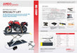 An informational poster for the AMGO Hydraulics MC-1200P Motorcycle & ATV Lift; includes product images, specifications, and features, highlighting its pneumatic hydraulic pump.