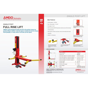 Explore the AMGO Hydraulics SL-7 7,000 lbs Single Post Lift, designed to handle heavy loads with ease. The detailed lift diagram, advanced features, and precise specifications exhibit its superior engineering.