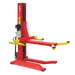 The AMGO Hydraulics SML-7 7,000 lbs Single Post Lift, featuring a red and yellow design and two adjustable arms, is ideal for vehicle maintenance with its 7000lbs capacity.