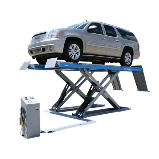 Atlas 12ASL 12,000 lb Scissor Alignment Lift fully extended with a car