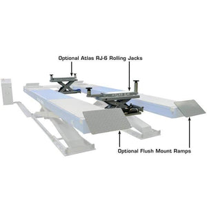 Atlas 12AWFSL 12,000 lb Alignment Lift w/ Wheels Free Lifts with detailed view on rolling jacks