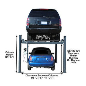 Atlas PREMIUM 408SL 4 Post Lift + RJ35 Sliding Jacks Combo in rear view