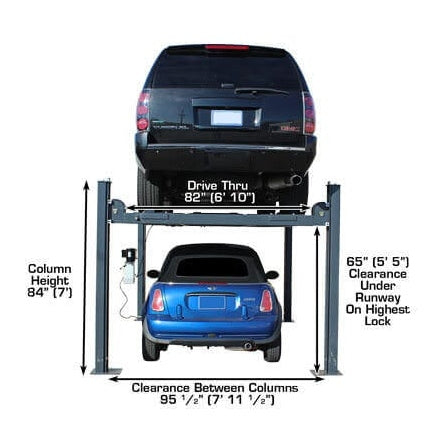 Atlas PREMIUM 408SL 4 Post Lift + RJ35 Sliding Jacks Combo in rear view
