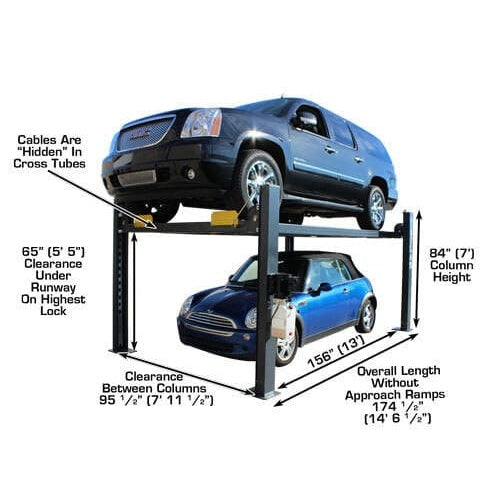 Atlas PREMIUM 408SL 4 Post Lift + RJ35 Sliding Jacks Combo with cars 