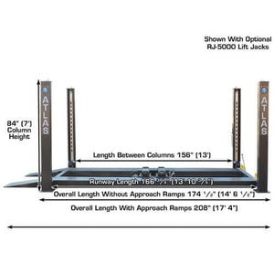 Atlas PREMIUM 408SL 4 Post Lift + RJ35 Sliding Jacks Combo length measurements between columns