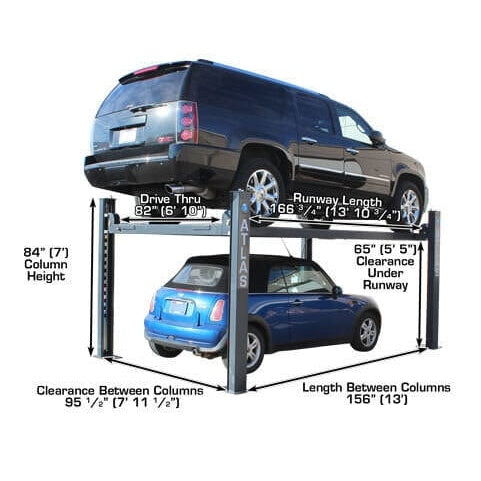 Atlas PREMIUM 408SL 4 Post Lift + RJ35 Sliding Jacks Combo in rear view