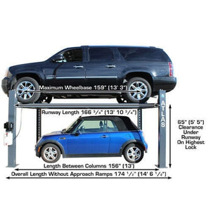 Atlas PREMIUM 408SL 4 Post Lift + RJ35 Sliding Jacks Combo in side view