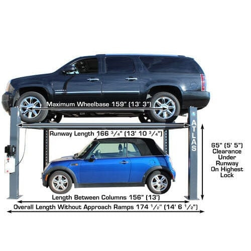 Atlas PREMIUM 408SL 4 Post Lift + RJ35 Sliding Jacks Combo in side view