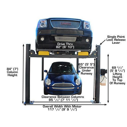 Atlas PREMIUM 408SL 4 Post Lift + RJ35 Sliding Jacks Combo specifications