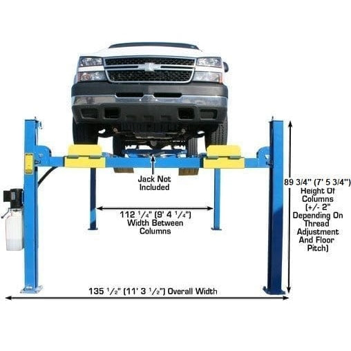 Atlas 412 12,000 lb 4-Post Lift + RJ6 Jacks Combo with Front View