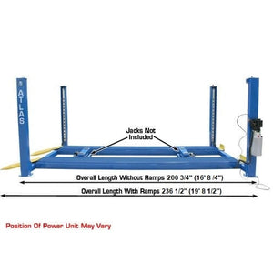 Atlas 412 12,000 lb 4-Post Lift + RJ6 Jacks Combo overall length