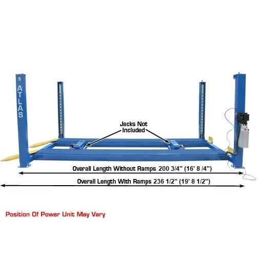 Atlas 412 12,000 lb 4-Post Lift + RJ6 Jacks Combo overall length