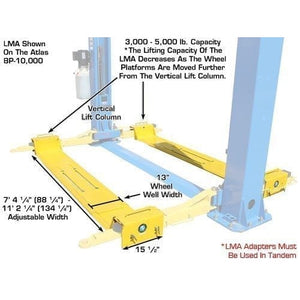 Atlas 9KBPX 9,000 lb Baseplate 2 Post Lift w/ LMA Combo distance