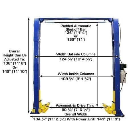 Atlas 9KOHX 9,000 lb Overhead 2-Post Lift dimensions