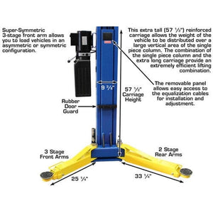 Atlas 9OHSC 2-Post Lift + Lawn Mower Adapter Combo Front and Rear Arms