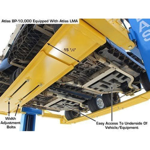 Atlas 9OHSC 2-Post Lift + Lawn Mower Adapter Combo easy access to underside