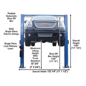 Atlas 9OHSC 2-Post Lift + Lawn Mower Adapter Combo Width